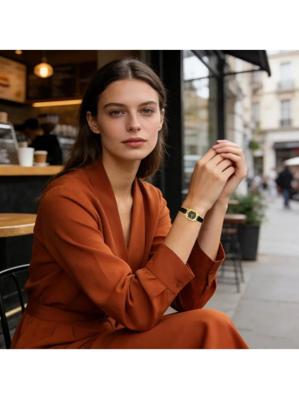Women's Black Ultra-Thin Square Dial Adjustable PU Leather Strap Wrist Watch